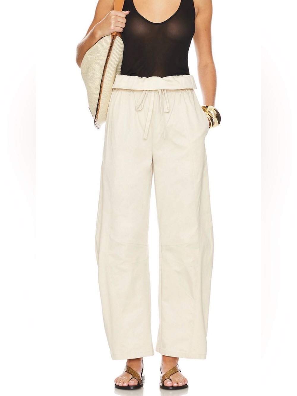 Lovers and Friends Wide-Leg Paperbag Waist Pants - Cream
